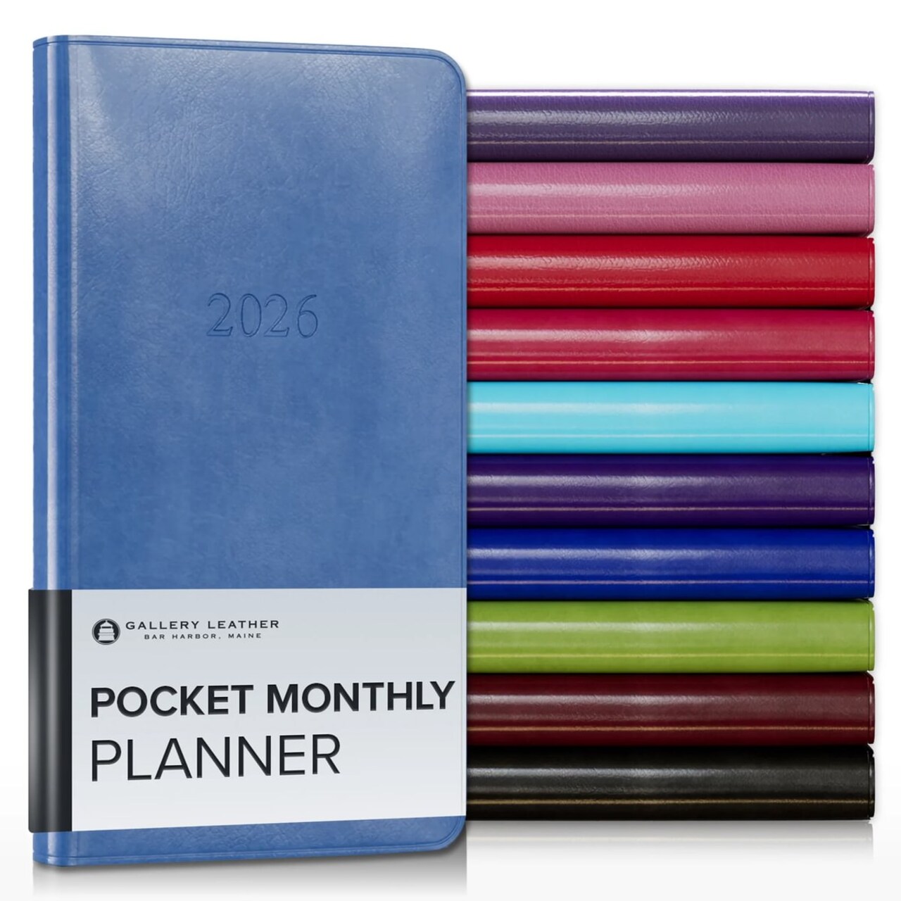 Gallery Leather Pocket Monthly Planner 2026, Elegantly Bound Calendar Planner and Notebook with Stylish Gold-Gilded Page Edges, 12 Months - 6 x 3.25 "